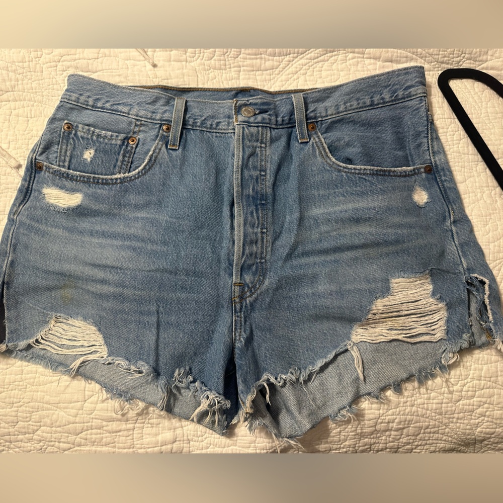 Levi's Light Blue Distressed High-Waist Jean Shorts
